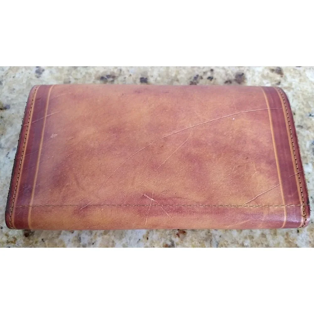 SWIB Top Grain Leather Check Book Wallet Clutch Rustic Snap Close USA Vintage‎